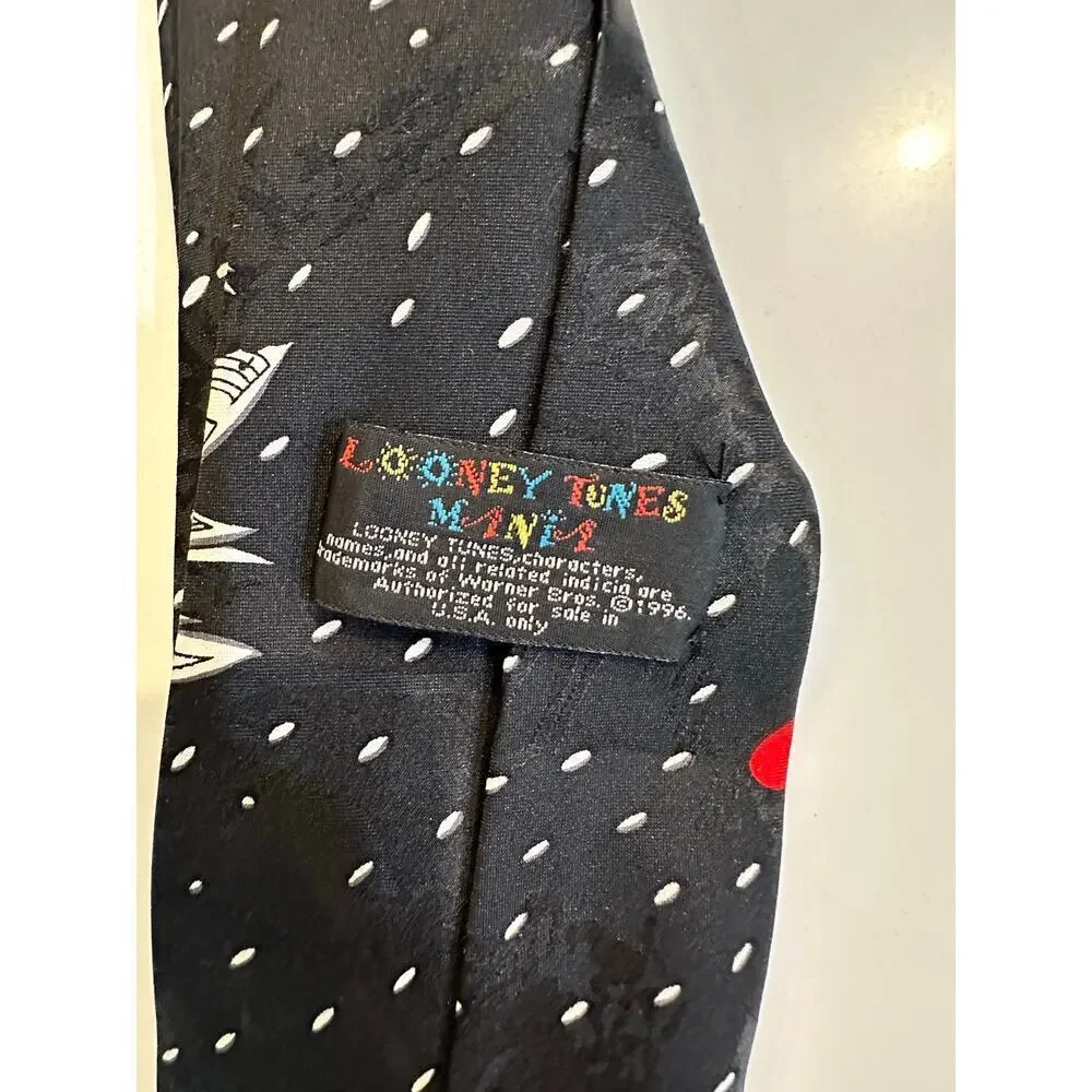 Looney Tunes Mania Black Christmas Golf 100% Silk Neck Tie